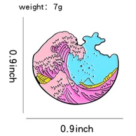 4/$20 The Great Pink Wave Enamel Brooch Pin - Picture 2 of 3